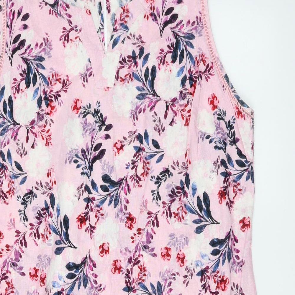 George Womens Pink Floral Linen Tank Dress Size 16 Boat Neck Pullover