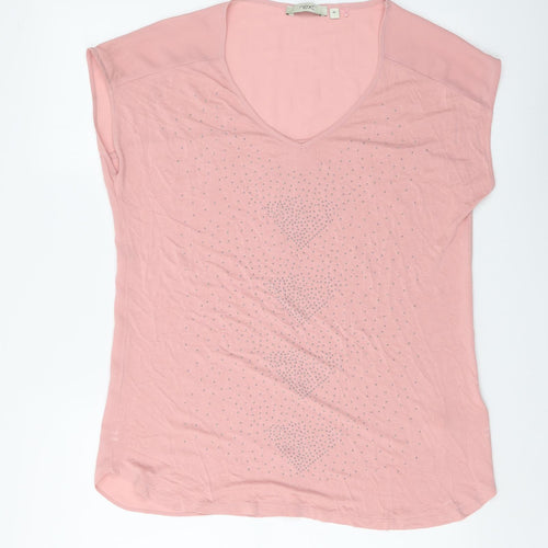 NEXT Womens Pink Viscose Basic T-Shirt Size 10 V-Neck