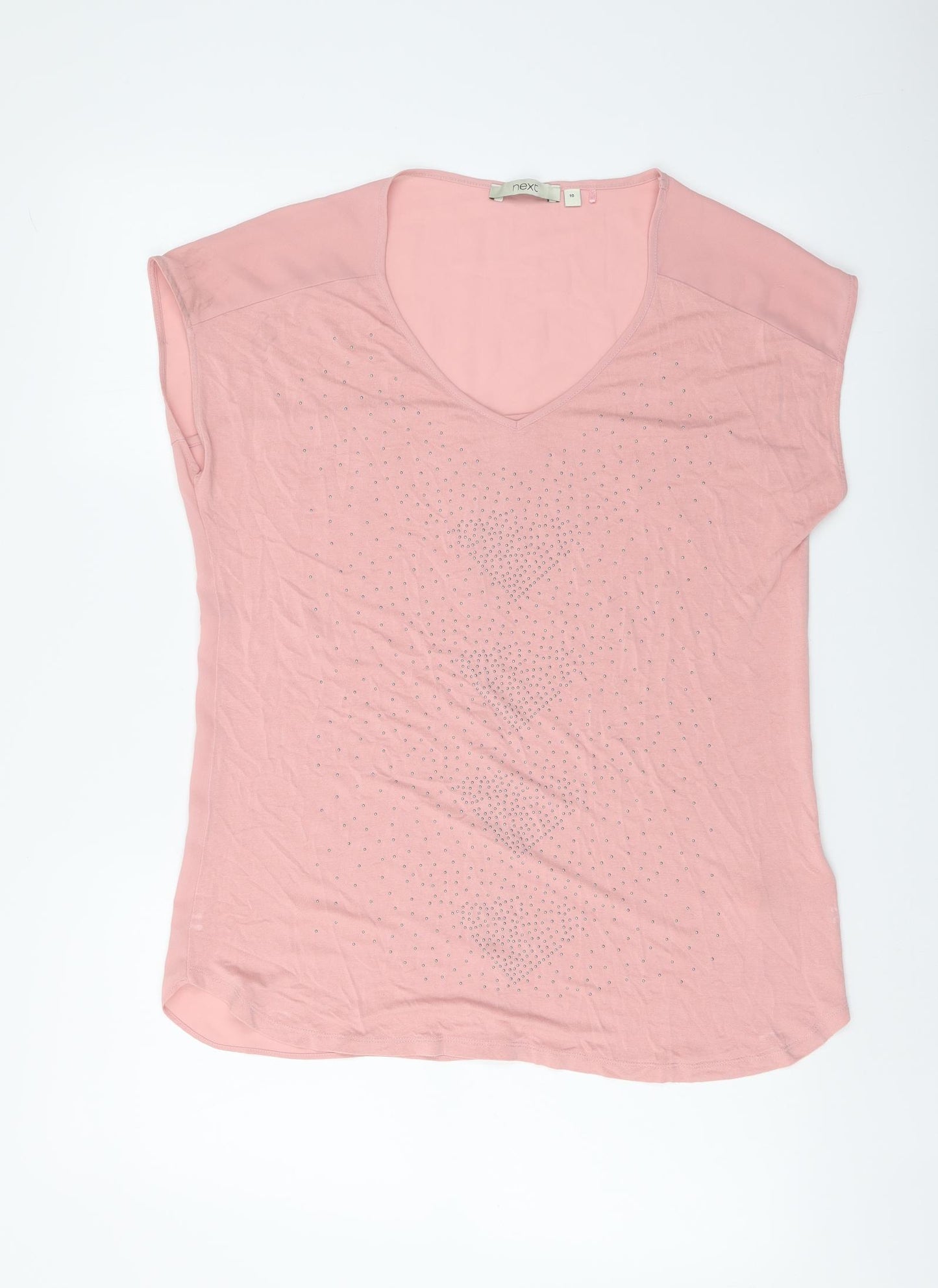 NEXT Womens Pink Viscose Basic T-Shirt Size 10 V-Neck