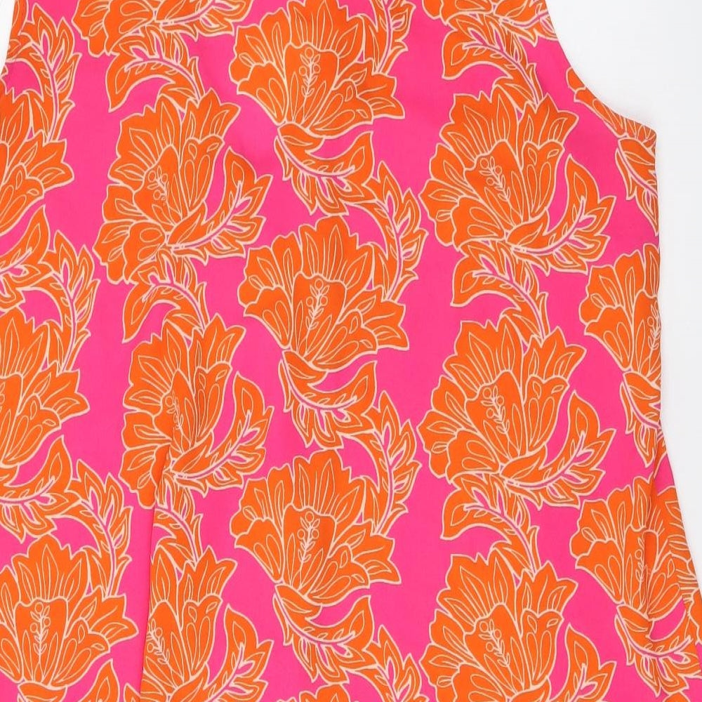 Rose + Olive Womens Pink Floral Polyester Basic Blouse Size M V-Neck