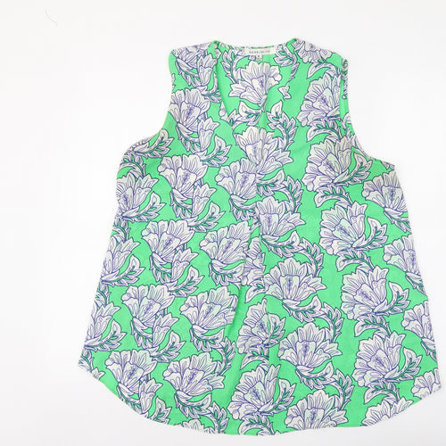 Rose + Olive Womens Green Floral Polyester Basic Blouse Size M V-Neck