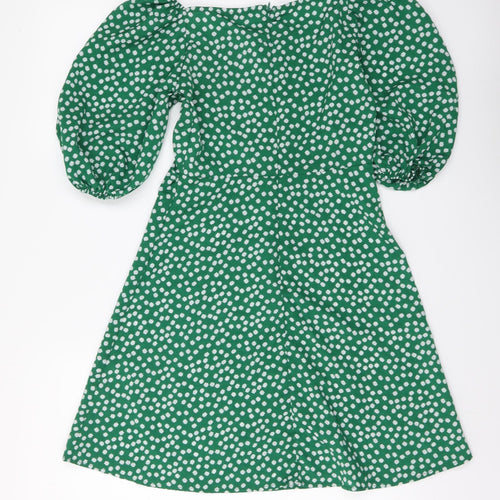 SheIn Womens Green Floral Polyester Skater Dress Size XS Off the Shoulder Zip