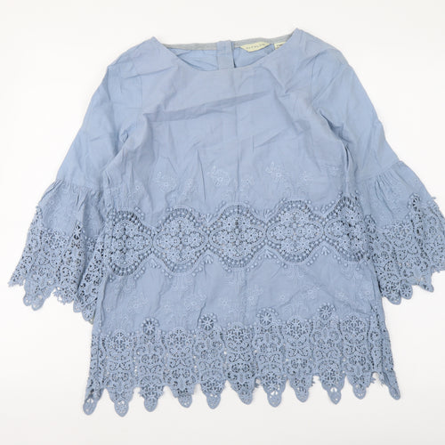 11 Tyhlo Womens Blue Cotton Basic Blouse Size XS Round Neck