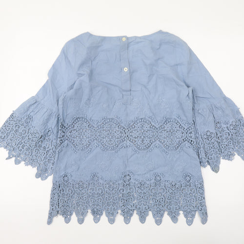 11 Tyhlo Womens Blue Cotton Basic Blouse Size XS Round Neck