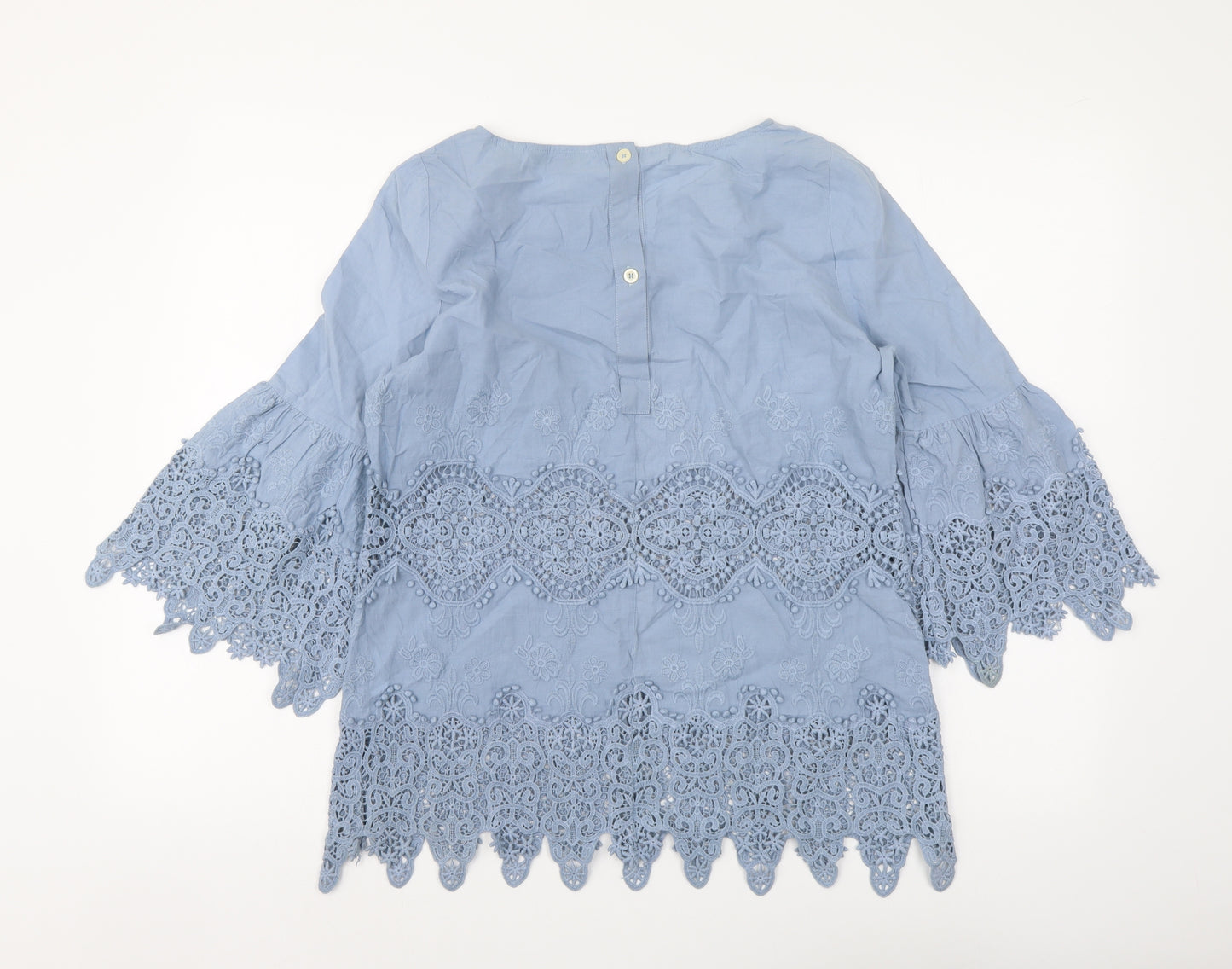 11 Tyhlo Womens Blue Cotton Basic Blouse Size XS Round Neck