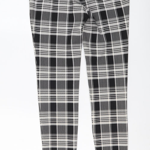 Zara Womens Black Plaid Polyester Trousers Size S L26 in Regular Button