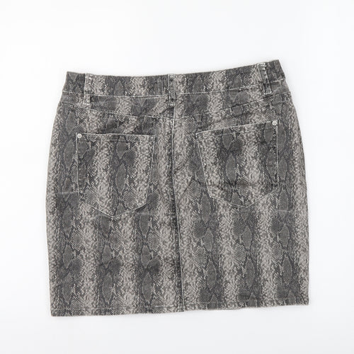 NEXT Womens Grey Animal Print Cotton A-Line Skirt Size 12 Button - Snakeskin Pattern