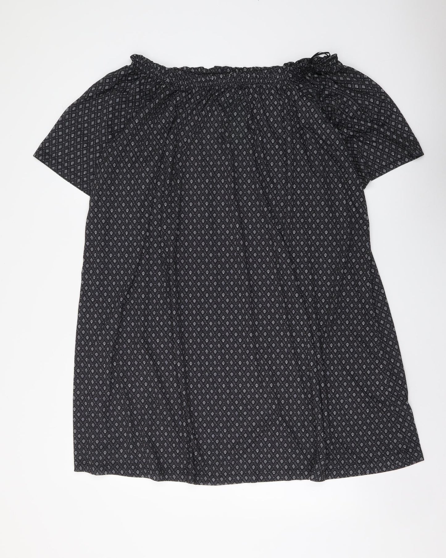 H&M Womens Black Geometric Polyester T-Shirt Dress Size S Off the Shoulder Pullover