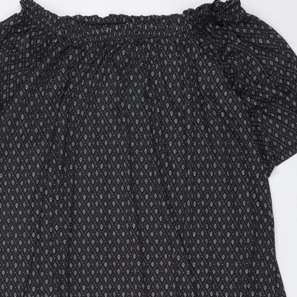 H&M Womens Black Geometric Polyester T-Shirt Dress Size S Off the Shoulder Pullover