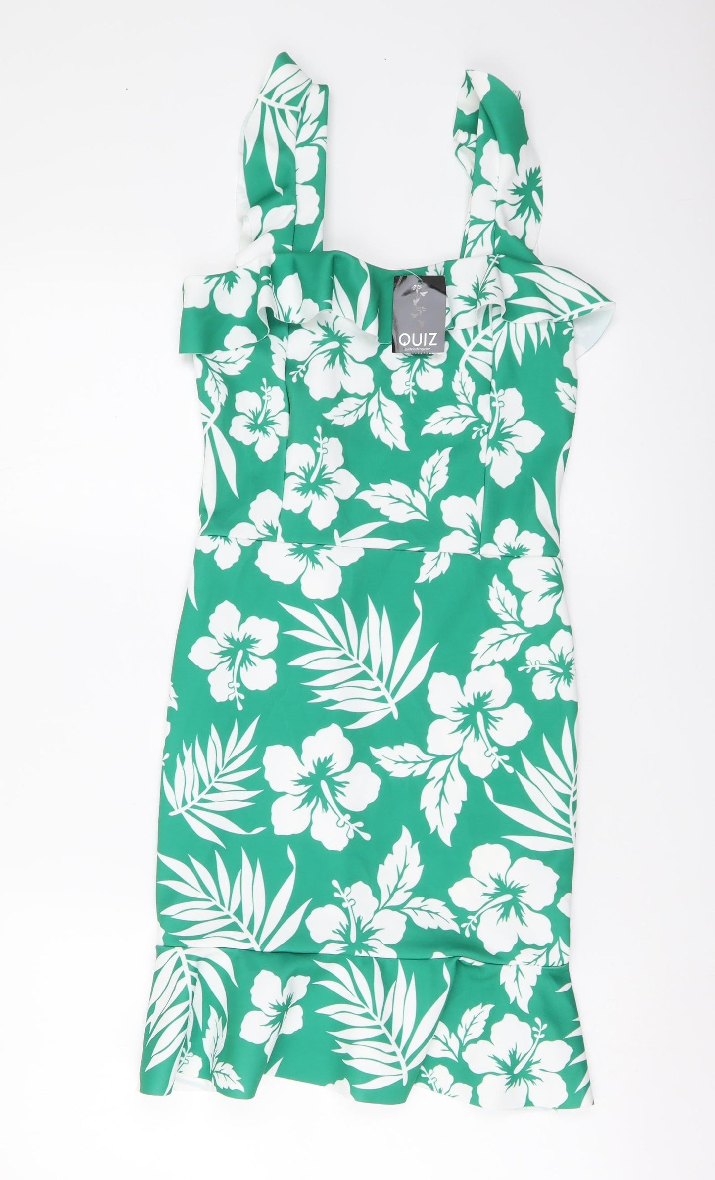 Quiz Womens Green Floral Polyester Tank Dress Size 8 Square Neck Pullover