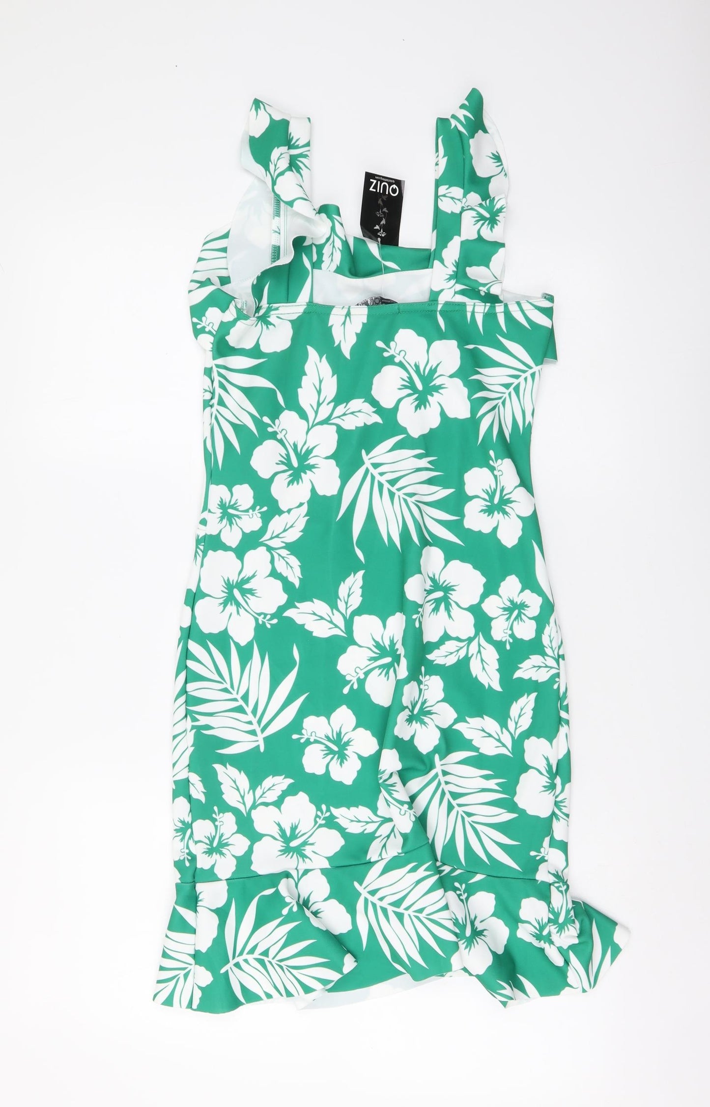 Quiz Womens Green Floral Polyester Tank Dress Size 8 Square Neck Pullover