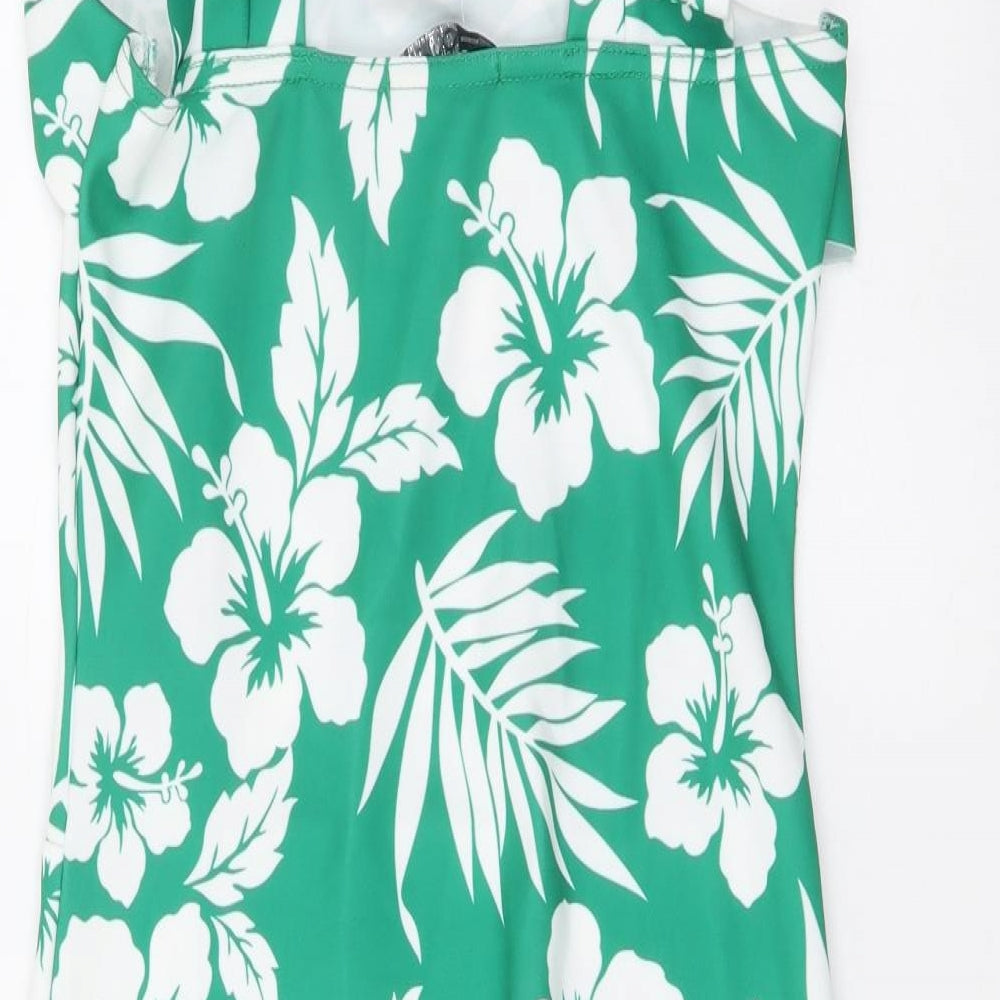 Quiz Womens Green Floral Polyester Tank Dress Size 8 Square Neck Pullover