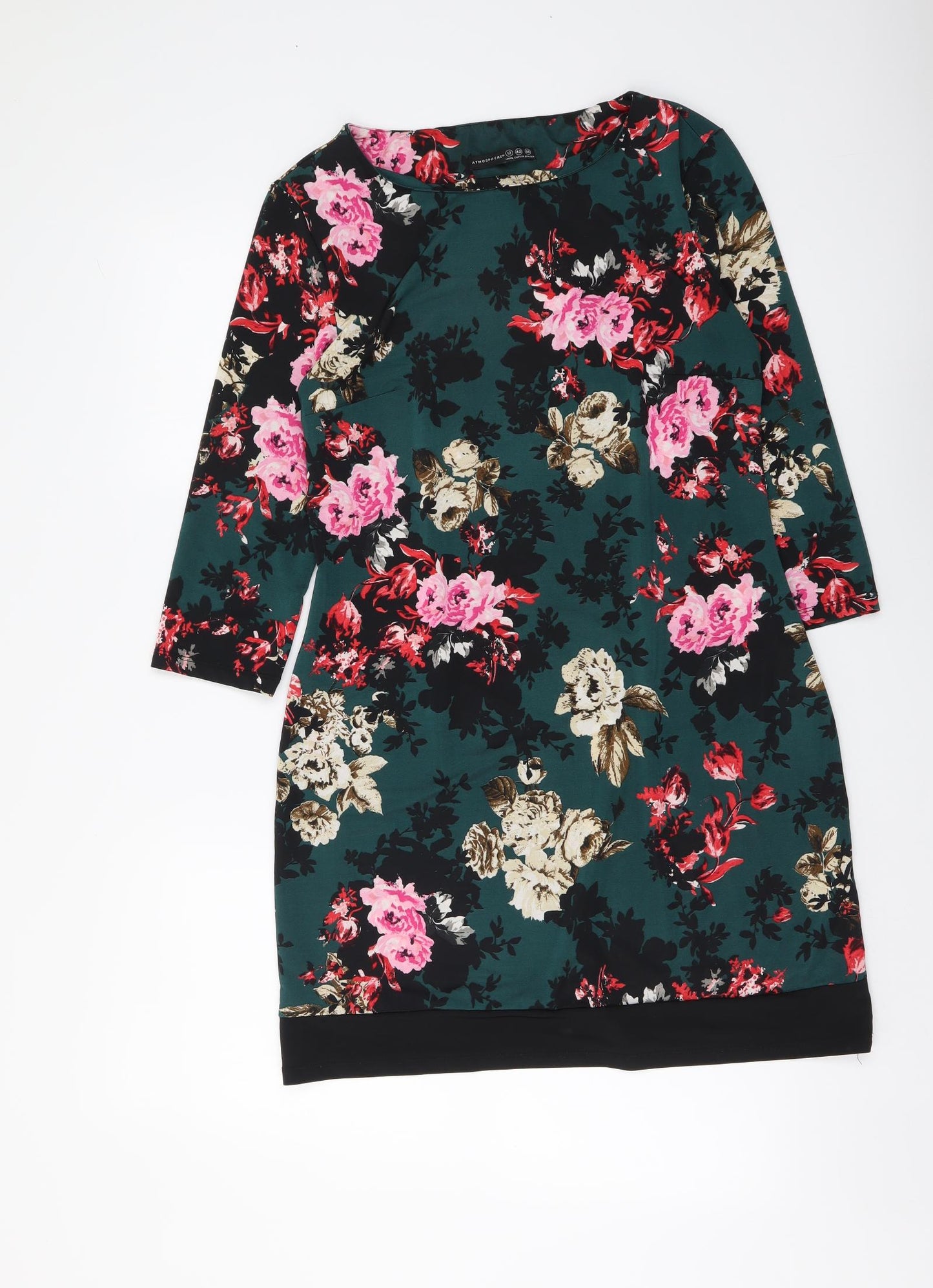 Atmosphere Womens Green Floral Polyester Sheath Size 12 Boat Neck Pullover