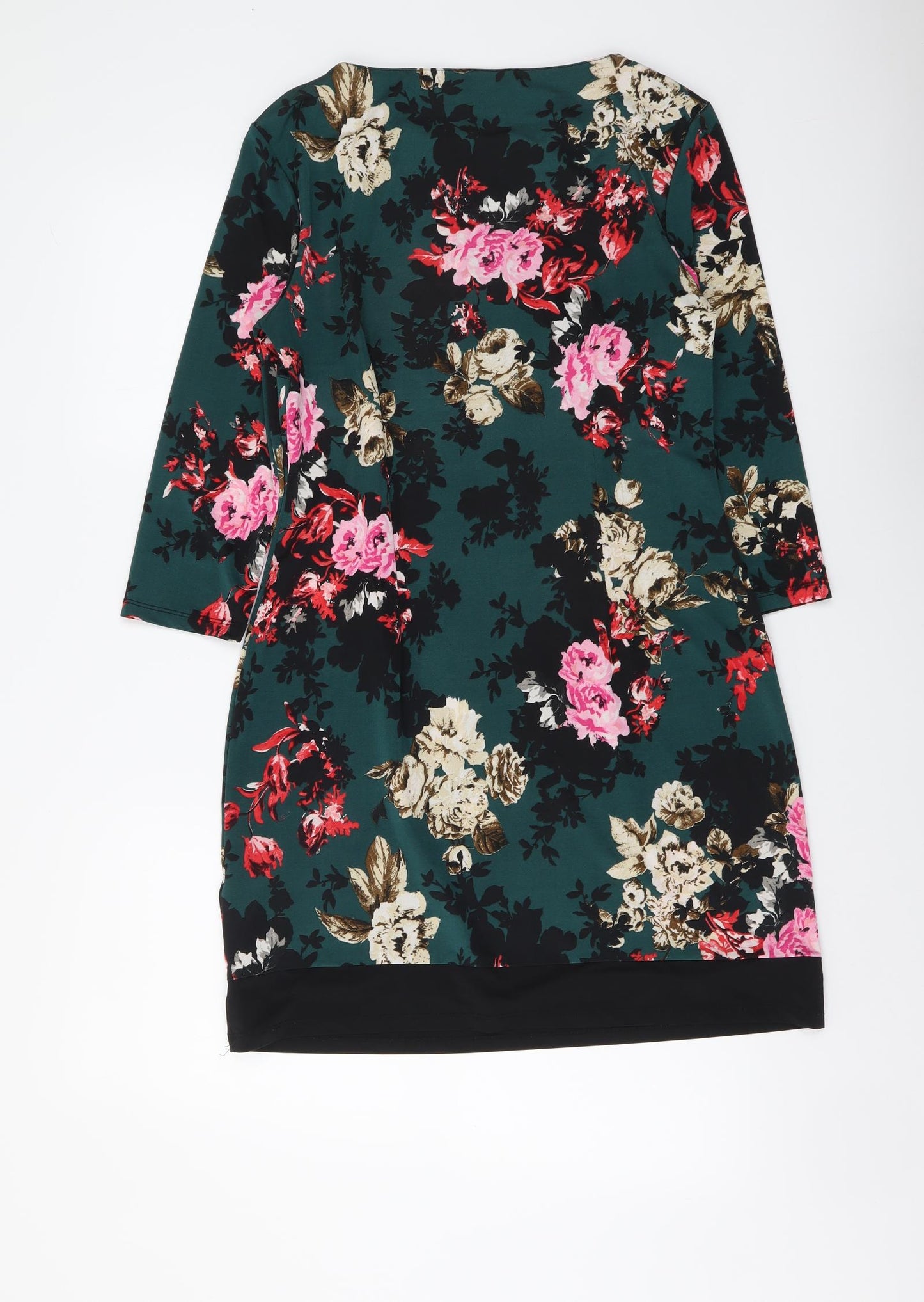 Atmosphere Womens Green Floral Polyester Sheath Size 12 Boat Neck Pullover