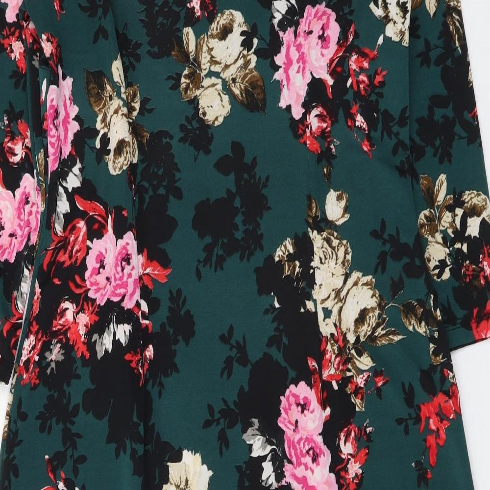 Atmosphere Womens Green Floral Polyester Sheath Size 12 Boat Neck Pullover