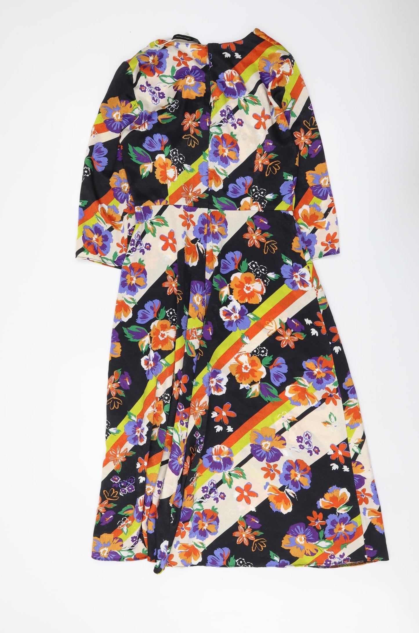 Zara Womens Multicoloured Floral Polyester A-Line Size S Boat Neck Zip