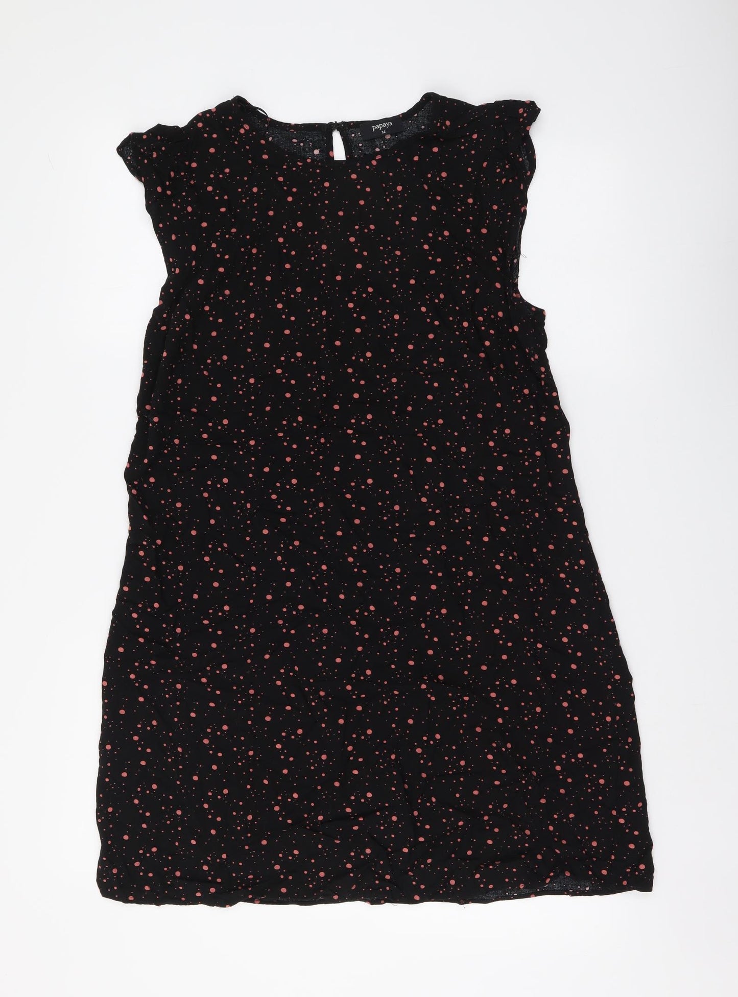 Papaya Womens Black Geometric Viscose Mini Size 14 Boat Neck Pullover