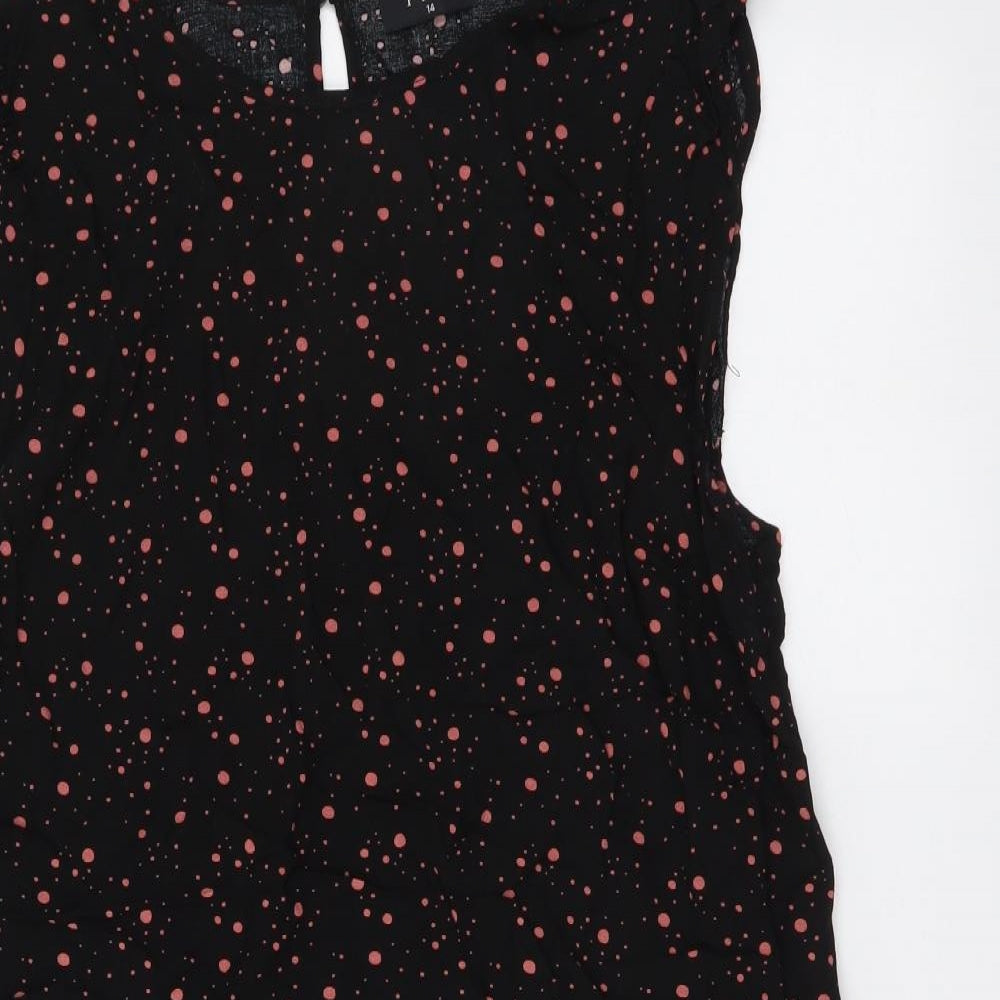 Papaya Womens Black Geometric Viscose Mini Size 14 Boat Neck Pullover