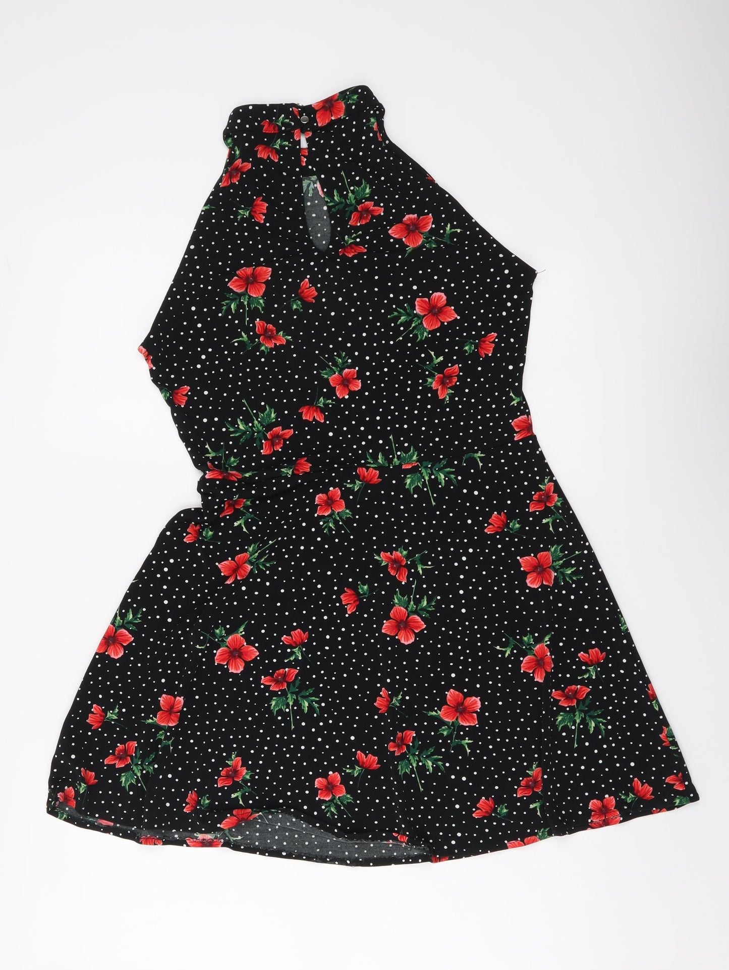 Oasis Womens Black Floral Polyester Mini Size S Halter Pullover