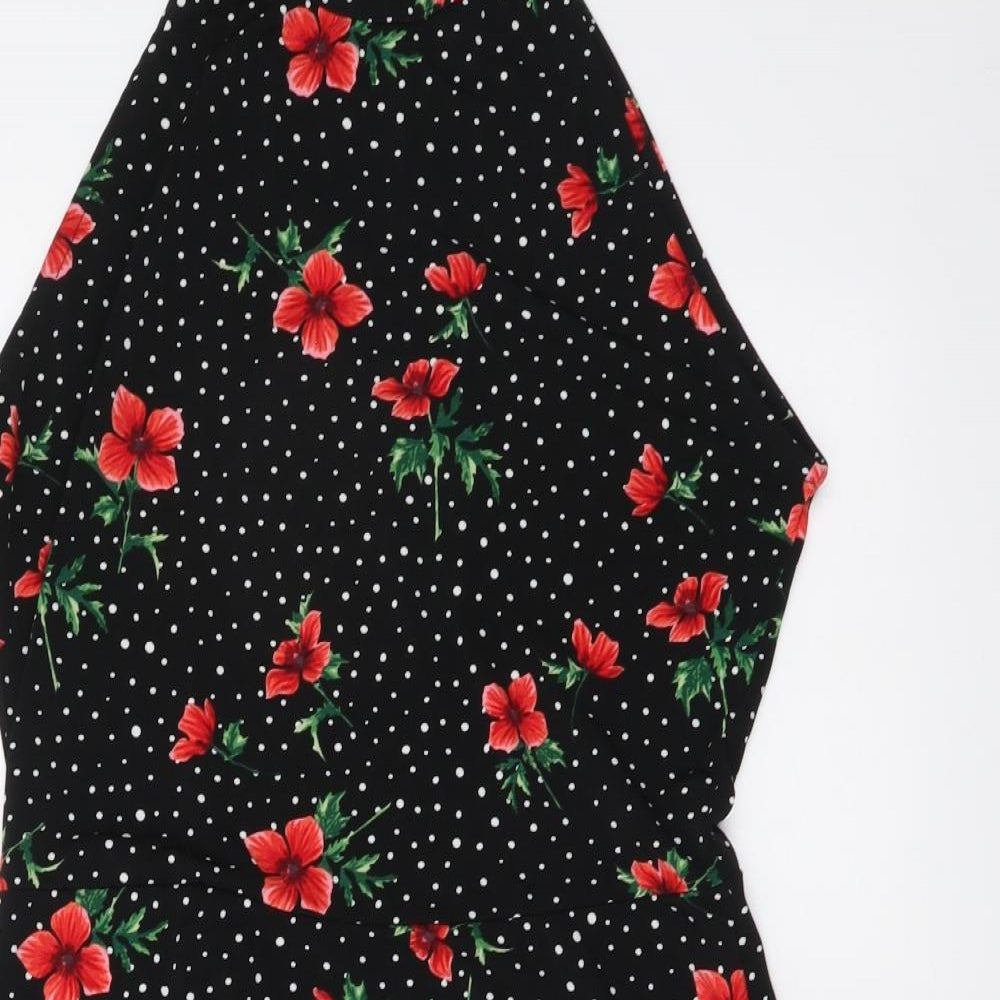 Oasis Womens Black Floral Polyester Mini Size S Halter Pullover