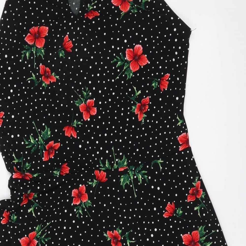 Oasis Womens Black Floral Polyester Mini Size S Halter Pullover