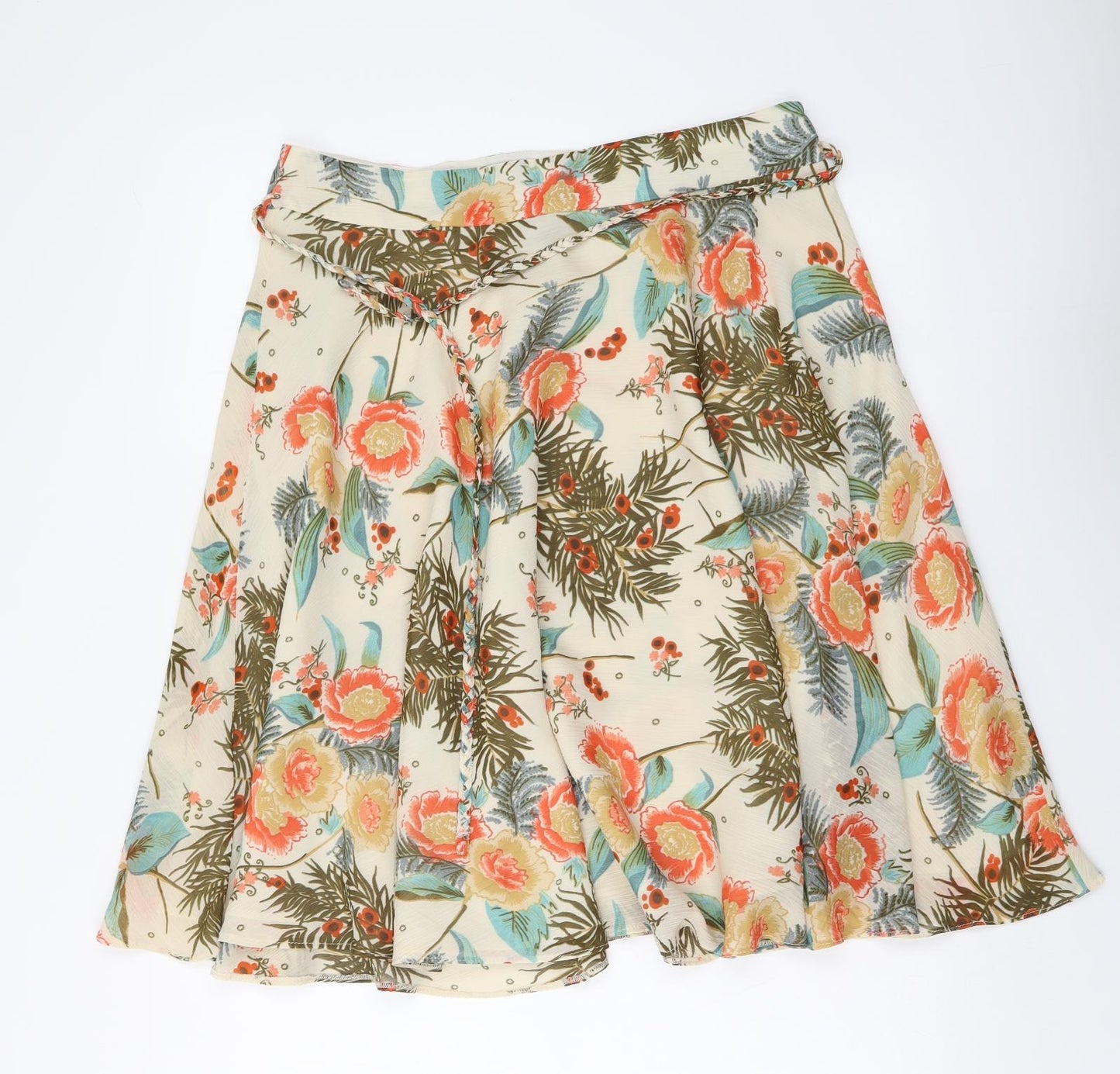 F&F Womens Multicoloured Floral Polyester Flare Skirt Size 12 Zip