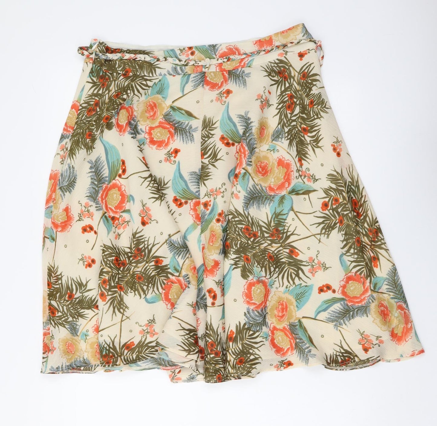 F&F Womens Multicoloured Floral Polyester Flare Skirt Size 12 Zip