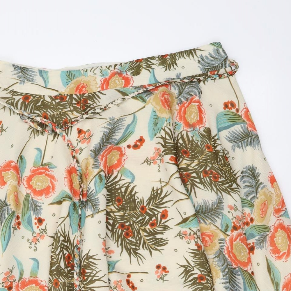 F&F Womens Multicoloured Floral Polyester Flare Skirt Size 12 Zip