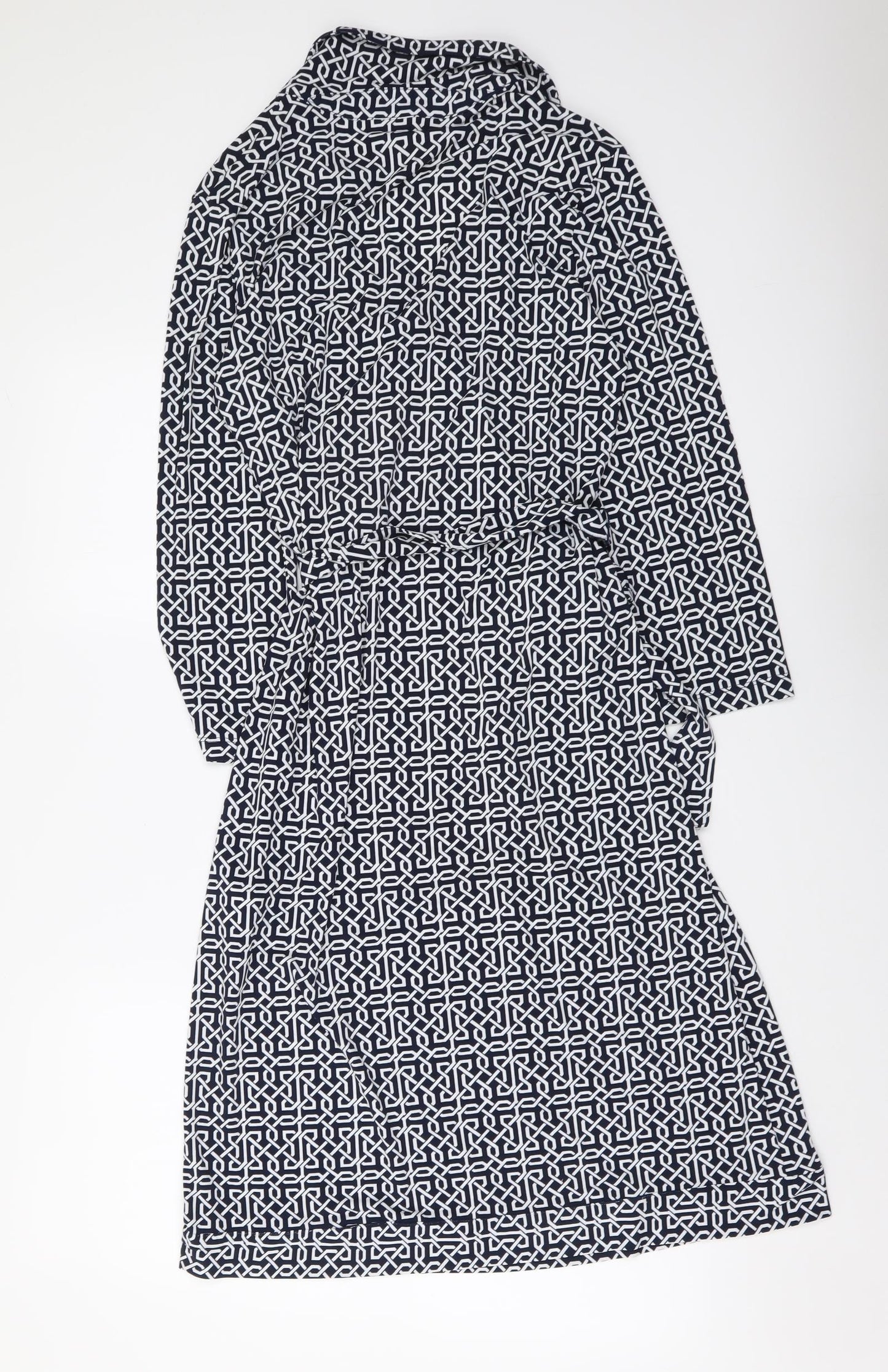 Anne Klein Womens Blue Geometric Polyester Shirt Dress Size S Collared Pullover