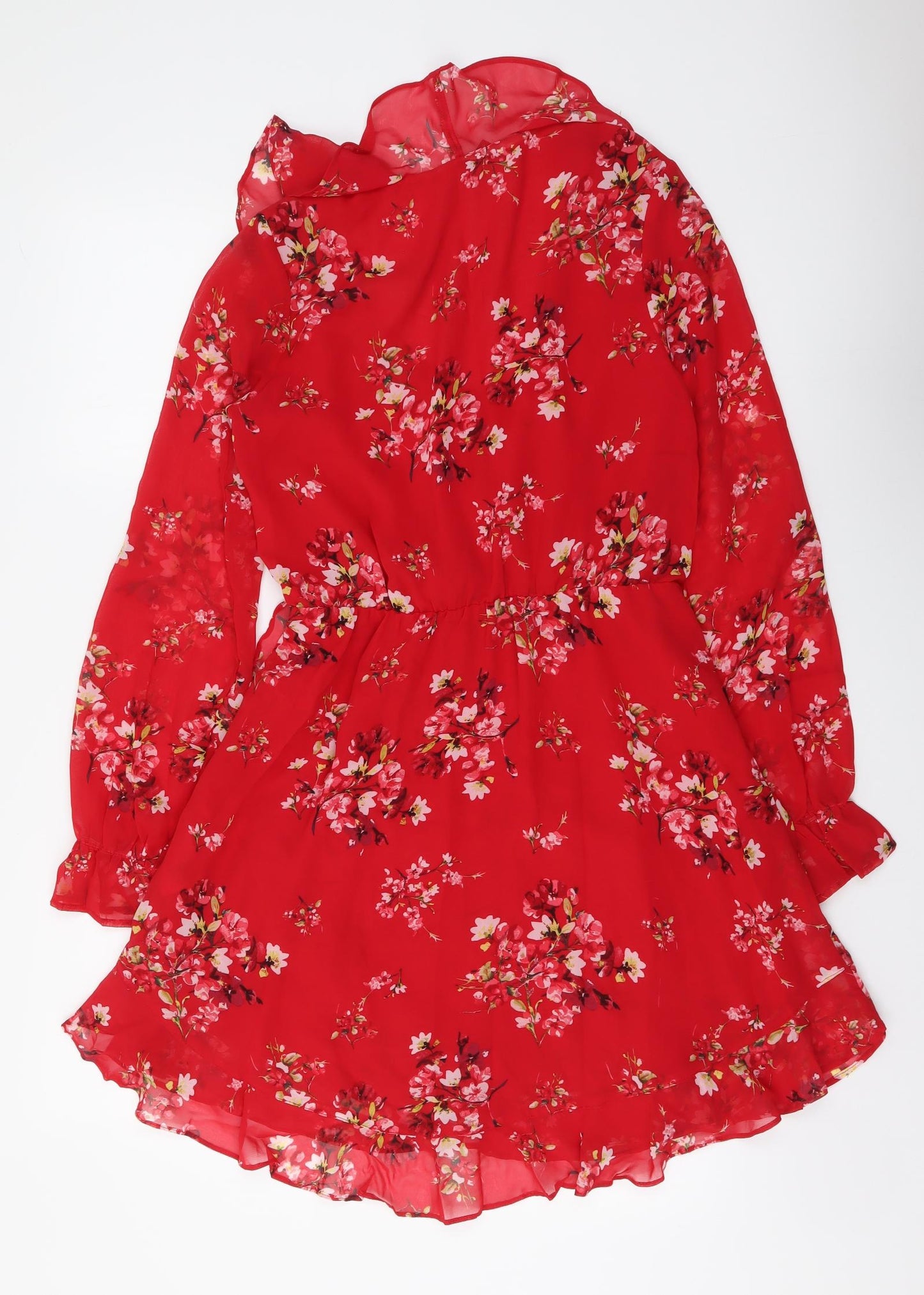 H&M Womens Red Floral Polyester Fit & Flare Size L V-Neck Pullover