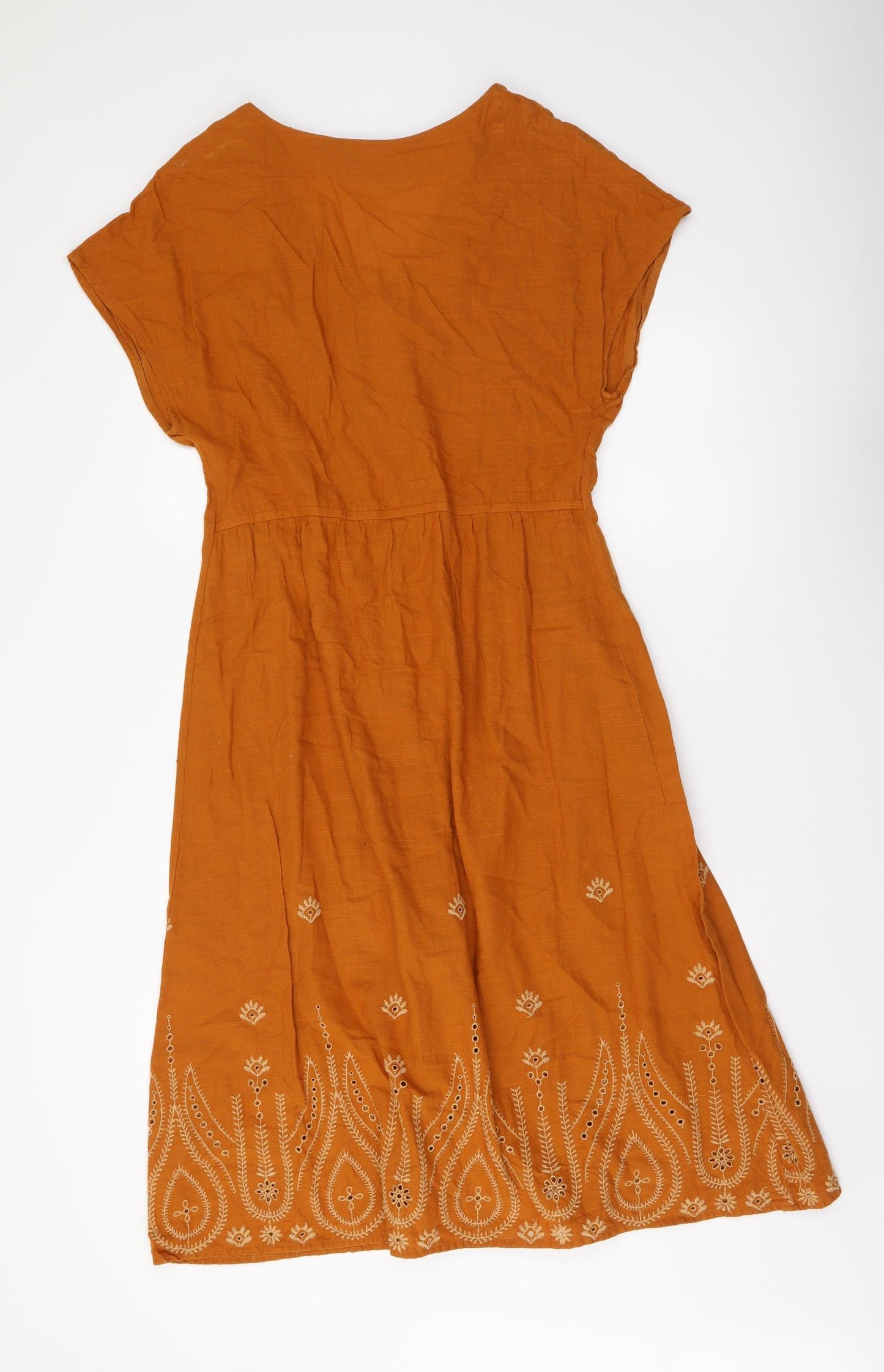 TU Womens Orange Cotton A-Line Size 14 V-Neck Button
