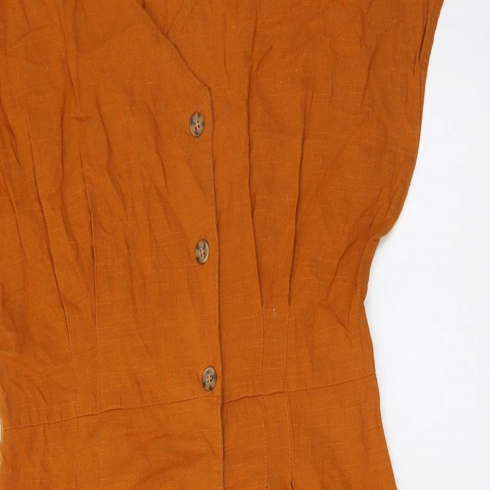 TU Womens Orange Cotton A-Line Size 14 V-Neck Button