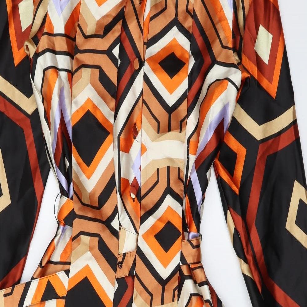 Zara Womens Multicoloured Geometric Polyester Jumpsuit One-Piece Size XS Button