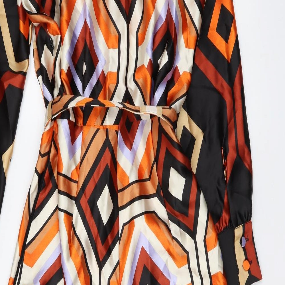 Zara Womens Multicoloured Geometric Polyester Jumpsuit One-Piece Size XS Button