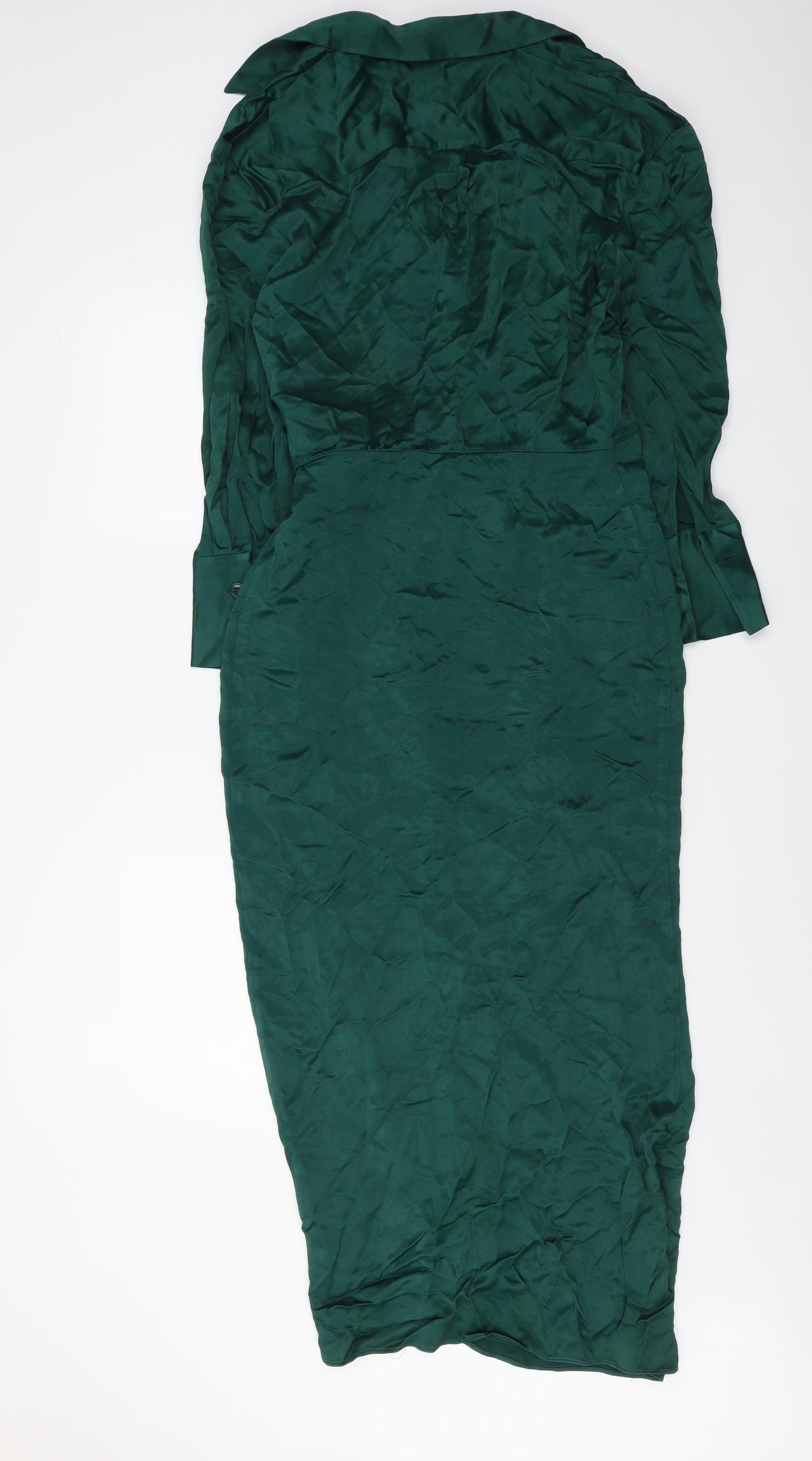 Zara Womens Green Polyester Shirt Dress Size XS Collared Hook & Loop