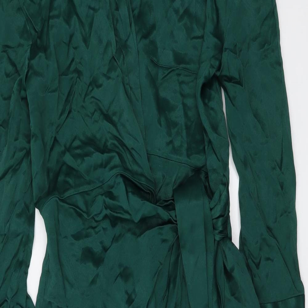 Zara Womens Green Polyester Shirt Dress Size XS Collared Hook & Loop