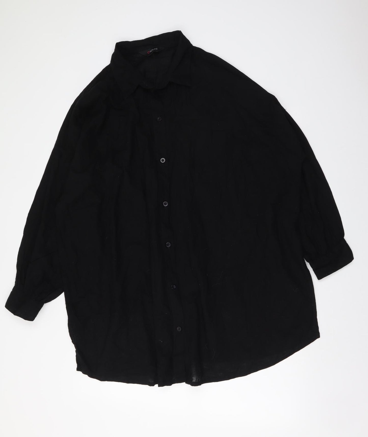 Yours Womens Black Cotton Basic Button-Up Size 24 Collared