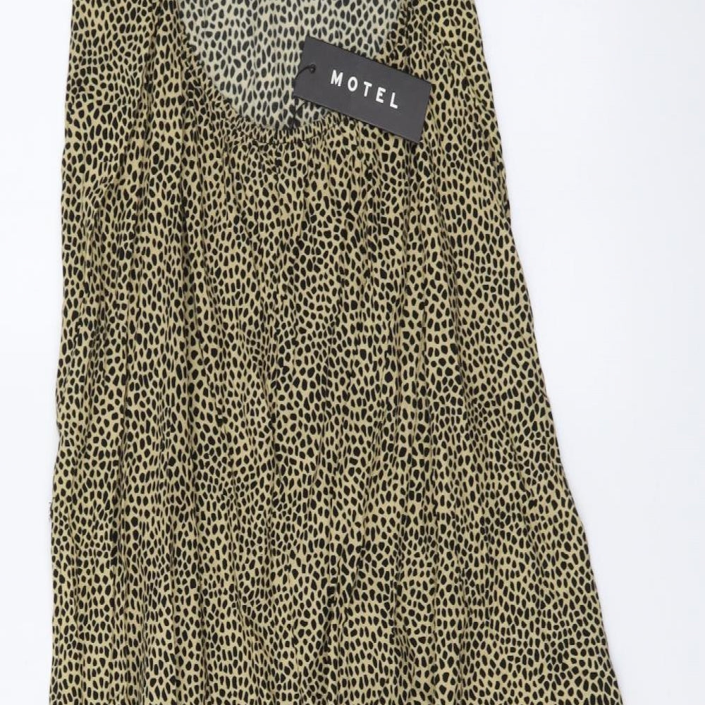 Motel Womens Beige Animal Print Viscose Maxi Size L V-Neck Pullover