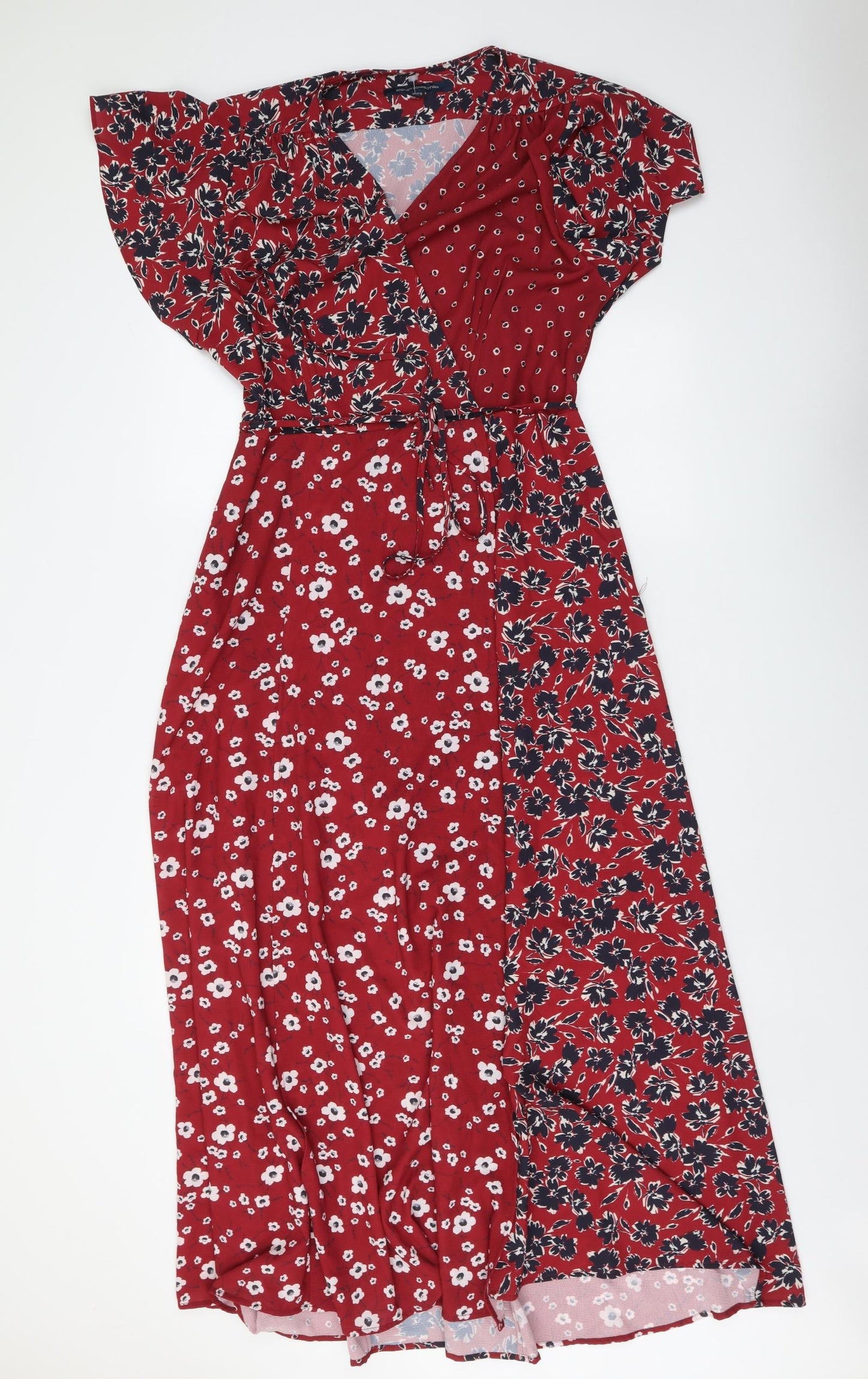 French Connection Womens Red Floral Polyester Maxi Size XL V-Neck Pullover