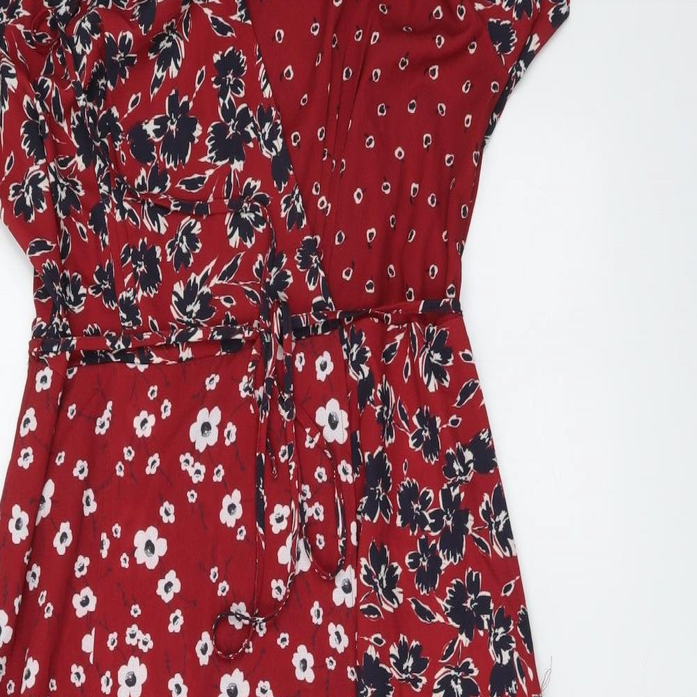 French Connection Womens Red Floral Polyester Maxi Size XL V-Neck Pullover