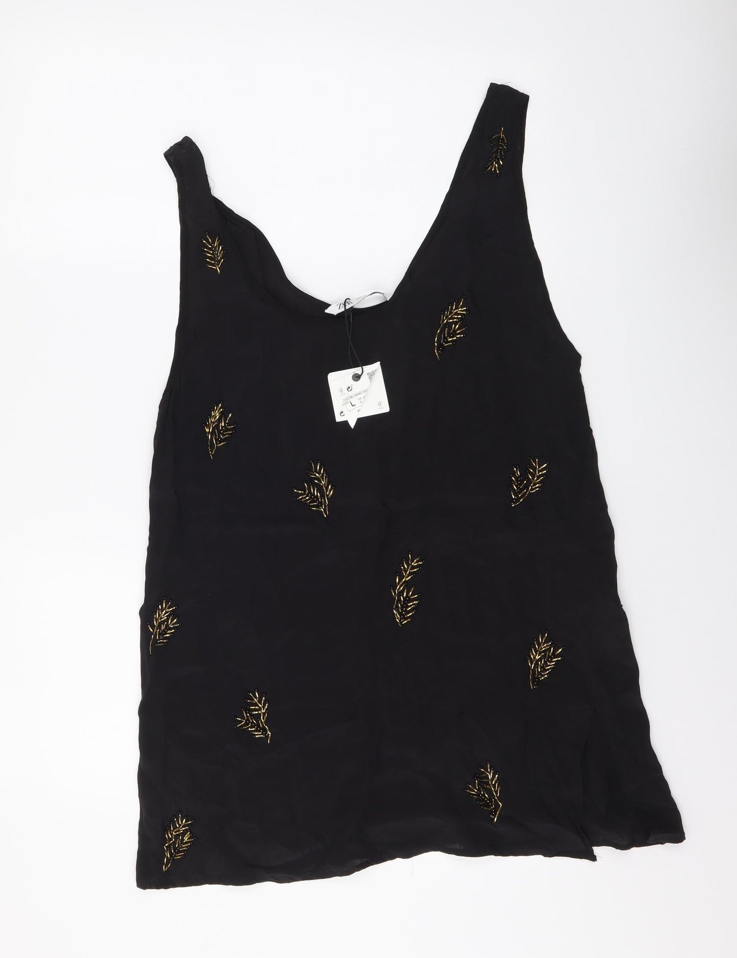 Zara Womens Black Polyester Basic Blouse Size L V-Neck