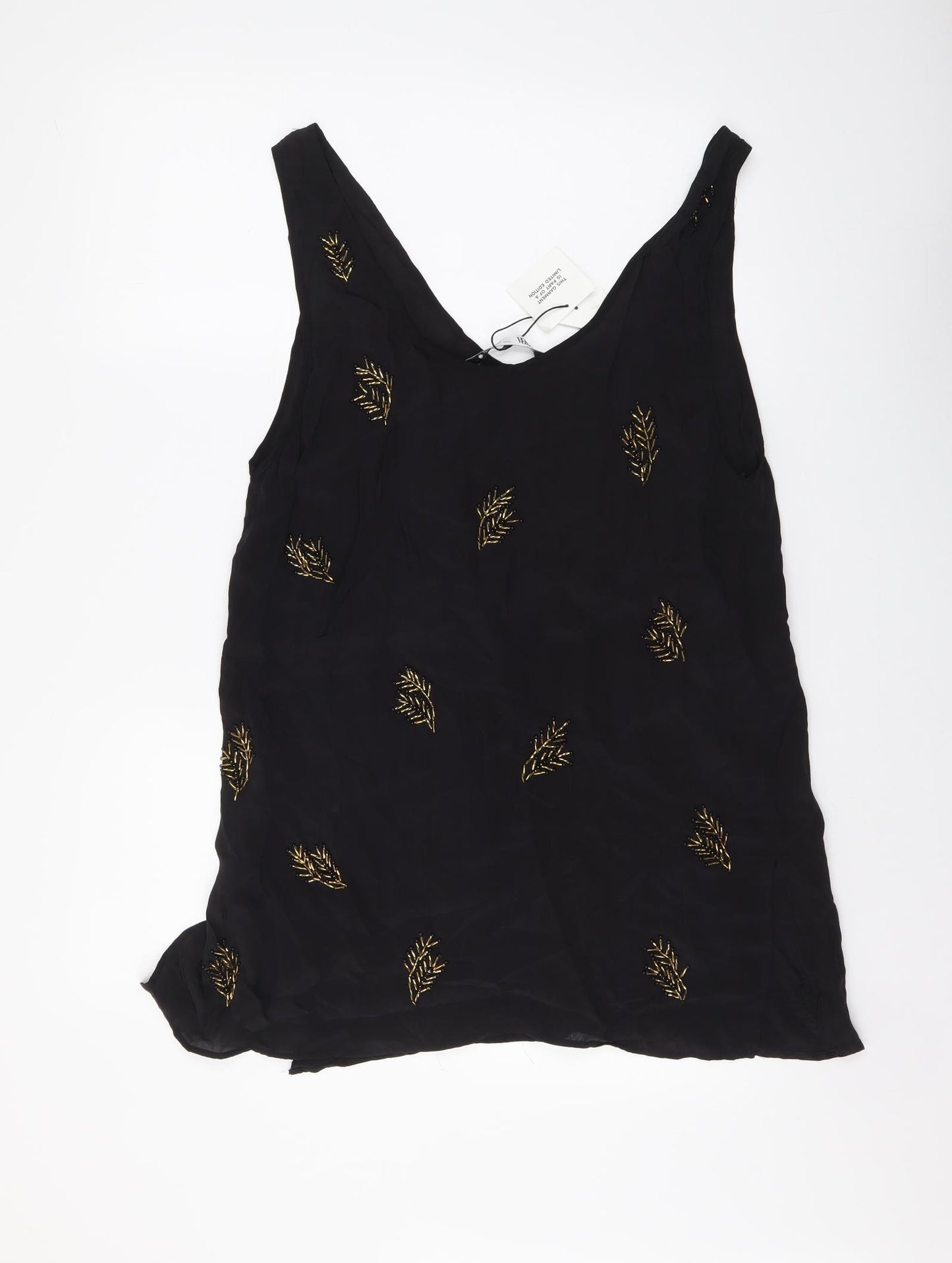 Zara Womens Black Polyester Basic Blouse Size L V-Neck