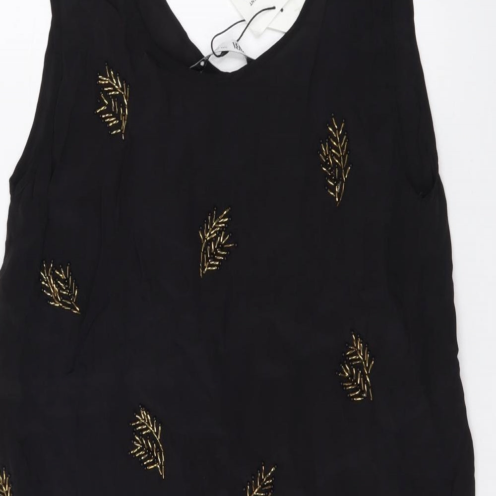 Zara Womens Black Polyester Basic Blouse Size L V-Neck