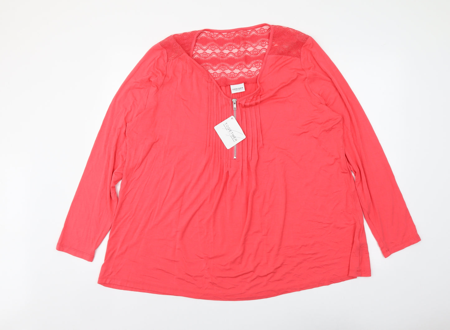 Together Womens Orange Viscose Basic Blouse Size 22 Scoop Neck