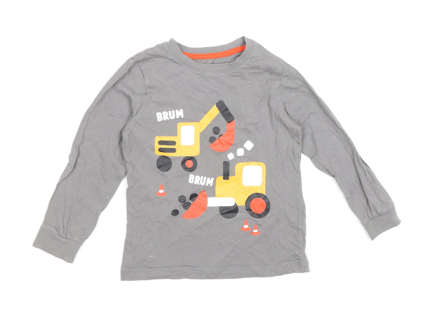 F&F Boys Grey Cotton Basic T-Shirt Size 4-5 Years Round Neck Pullover - Brum Brum