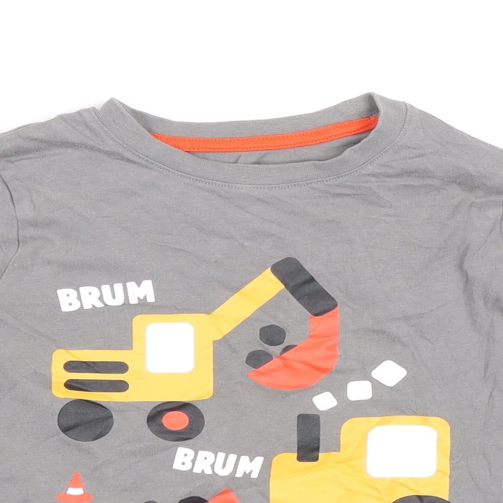 F&F Boys Grey Cotton Basic T-Shirt Size 4-5 Years Round Neck Pullover - Brum Brum