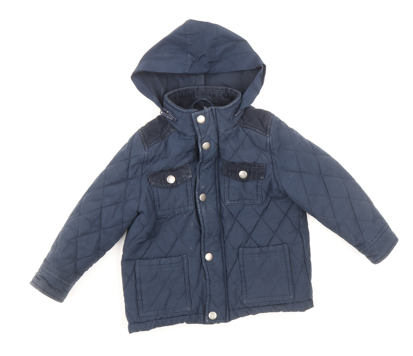 R Essential Boys Blue Quilted Coat Size 2-3 Years Zip