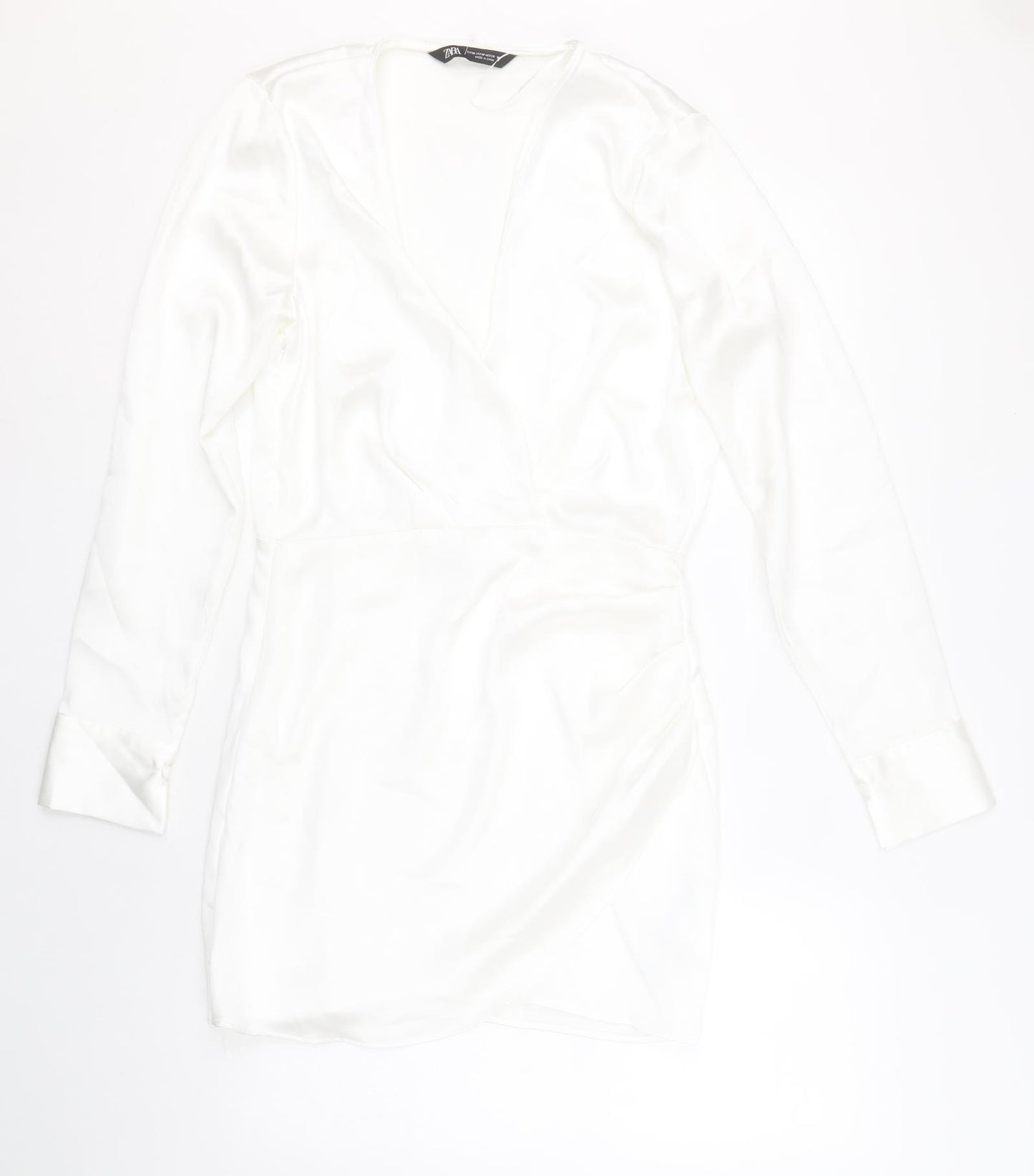 Zara Womens White Polyester Mini Size M V-Neck Zip