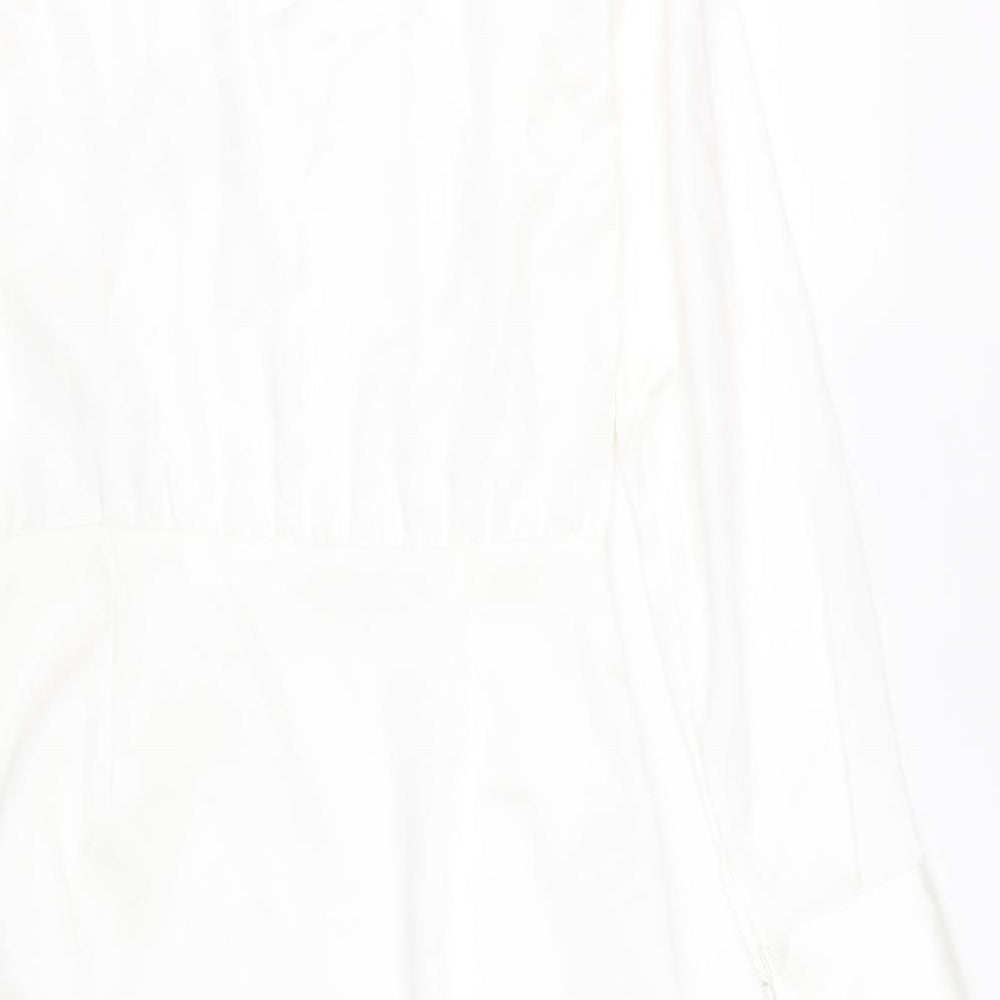 Zara Womens White Polyester Mini Size M V-Neck Zip