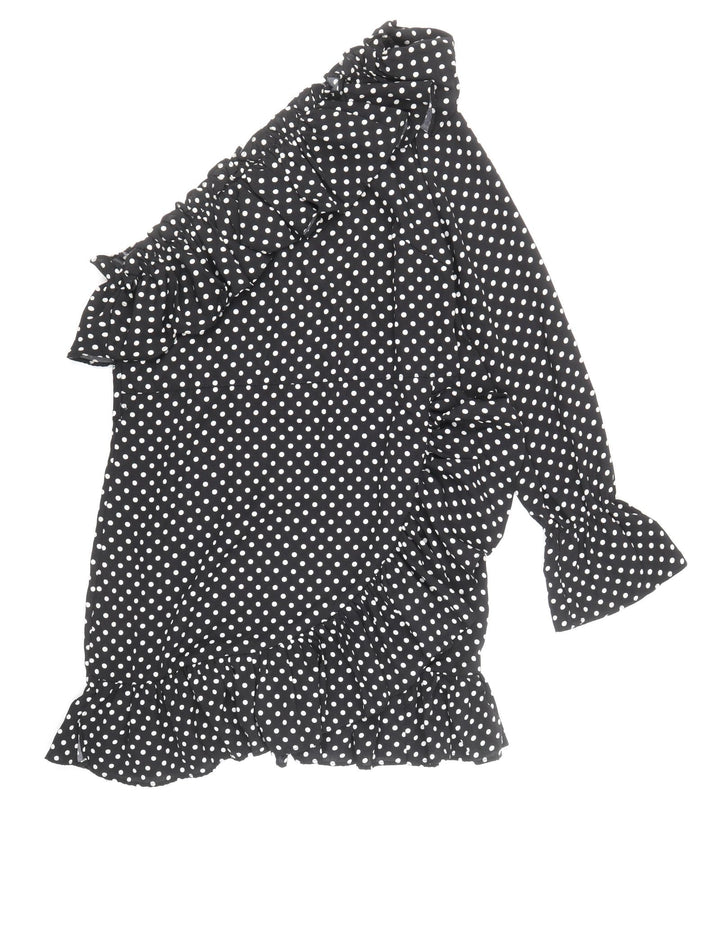 Nasty Gal Womens Black Polka Dot Polyester Mini Size 12 One Shoulder Zip
